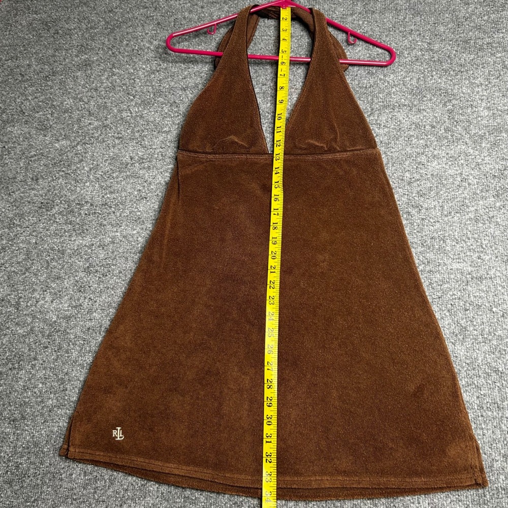 Vintage Lauren Ralph Lauren Brown Terry Cloth Halter Swim Cover Up Dress Size M - Picture 5 of 9